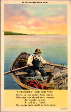 An Old Codger From Maine ME Rowboat Fisherman Sunrise Vintage c 1940's Postcard picture
