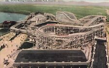 1914 COLORADO POSTCARD: DERBY RACING COASTER, LAKESIDE PARK, DENVER, CO picture