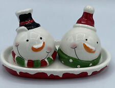 Vintage Ceramic Santa and Snowman Heads Salt & Pepper Shakers Christmas Holiday picture