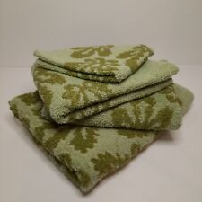 Vintage Set of 4 Towels Fashion Manor Decorator Collection Green Fleur de Lis picture