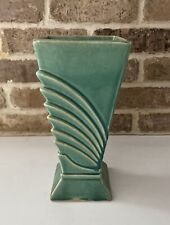 McCoy Pottery Vtg Green Ceramic Decorative Embossed Vase 9.5 inch picture