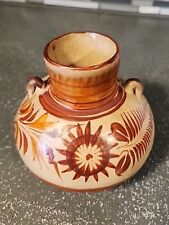 Vintage MEXICAN Handmade/Painted Pottery Vase Leaf Flower Motif ESTATE  picture