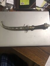 VTG Moroccan Koummiya Dagger With Wooden Ornate Handle And Scabbard picture