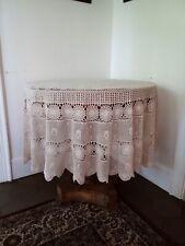 Crocheted Knit Ivory Round Table Topper Tablecloth Handmade picture
