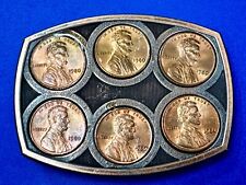 1980's Coins Pennies Vintage Artisan Collectors Belt Buckle picture