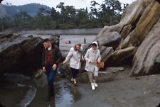 1950s Man Smoking Walking with Two Women Along Beach Vtg 35mm Red Border Slide picture