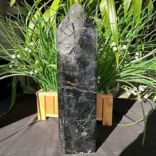 5.39LB Natural black tourmaline crystal tower polished and healed 2450g picture