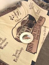 Vintage 1998 United Methodist Womens Church Blanket Throw Cover w/ Ceramic Plate picture
