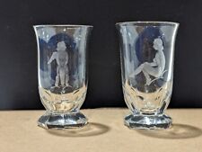 Vintage Set of 2 etched cherub/woman design shot glasses, fluted base picture