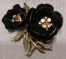 Ovendome Brooch Pin Pendant 3D Black Flower Rhinestone 2