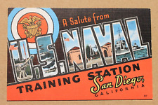 Linen postcard A SALUTE FROM U.S. NAVAL TRAINING STATION, SAN DIEGO, CALIFORNIA picture