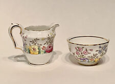 Crown Staffordshire Floral Gold Trim Bone China Creamer and Sugar Bowl Set picture