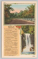 VA, Virginia, DOWN in VIRGINIA Poem, Waterfall, Country Road Postcard 0609 picture
