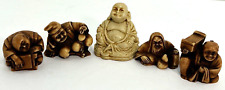 5 pc lot Netsuke handcrafted Italy, Mexico Buddha 1950s natural material figures picture
