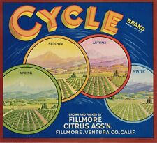 Original Unused CYCLE Orange Crate Label, Fillmore, CA picture