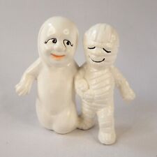 Vtg 1985 Halloween White Ceramic Ghost & Mummy Couple Friends Walking Painted 5