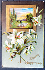 Vintage Victorian Postcard 1907-1915 Easter Greetings - Picture Frame with Lilie picture