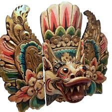 Balinese Wood Mask Barong Singa Lion Statue Ritual Carved Wall Art Sculpture  picture