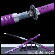 Sharp Functional Sword Blue&Purple T10 Clay Tempered Katana Japanese Samurai picture