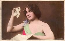 Vintage Postcard Beautiful Young Lady Short Hair Photograph Picture Side View picture