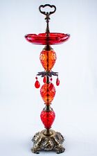 Brass Red Glass Chandelier Vintage Ashtray Stand Size 27
