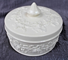 Wedgwood Embossed Queens Ware Cream on Cream Vanity Box Candy Dish Lid Grapevine picture