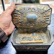 RARE ANCIENT EGYPTIAN ANTIQUES Scarab Jewelry Box With SPHINX, PYRAMIDS and ISIS picture