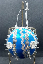 Handmade Vintage Pearl Sequin Christmas Ornament - Blue Satin picture