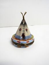Peint Main Limoges France Hand Painted Native American Teepee Trinket Box - EUC picture