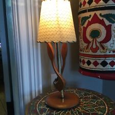 Vintage MCM  Walnut & Brass  Modern Danish Sculptural Small Table Lamp w/ Shade picture