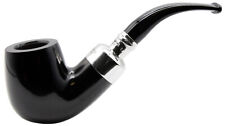 Peterson Ebony Finish Sterling Silver Spigot Med / Large Bent Billiard Pipe XL90 picture