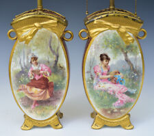 Pair of French Victorian Porcelain Pillow Vases / Lamps circa 1875 EXQUISITE picture