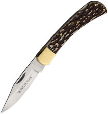 Winchester Medium Lockback Brown Imitation Stag Folding Pocket Knife 6220080W picture