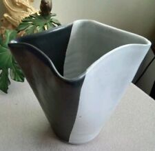 Artisan TEDI 1988 Hand Thrown Square Flared Half Black Half White Pottery Vase  picture