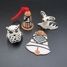 Vtg Acoma NM Pueblo Mini Lot Pottery Owl, Deer, Bell And Ornament Signed P. Jim picture