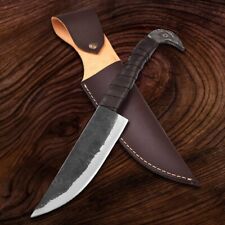 HAND FORGED DAMASCUS STEEL RAVEN HEAD BEST SURVIVAL  HUNTING KNIFE BEST GIFTS picture