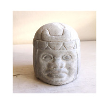 Gray Concrete Olmec Head Paperweight Sculpture Figurine 9th Century Reproduction picture