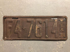 VINTAGE 1931 TEXAS LICENSE PLATE F4-7614 EXCELLENT RESTORATION CANDIDATE picture