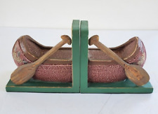 Vintage Rustic Wooden Canoe & Oars Bookends picture