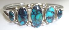 Sterling Silver Navajo Dark Blue Turquoise 5 Stone Cuff Bracelet Unsigned picture
