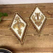 Vintage 1971 Diamond Shaped Gold Color Homco Wall Hanging Art Plaques picture