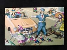 c1950's Style Alfred Mainzer Cats Police Crossing Guard Scene Vintage Postcard picture