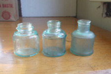 GROUP OF 3 DIFFERENT EMB AQUA ROUND INK BOTTLES THOMAS SANFORD & CARTERS picture