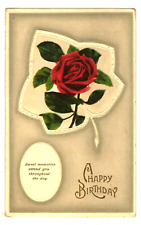 A HAPPY BIRTHDAY - ROSE  EMBOSSED VINTAGE POSTCARD - picture
