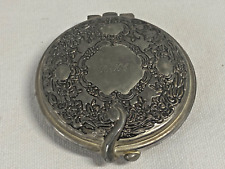 Vintage Heavy Beautiful Ornate Etching Silver Plated Purse Dual Mirror Compact picture