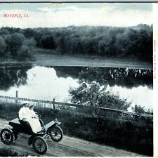 1900 Waverly, IA Auto Car Oldsmobile Cedar River Postcard Brodies Drug Store A46 picture