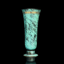 Vintage Judaica Green Enamel Over Brass Flared Israel Vase picture