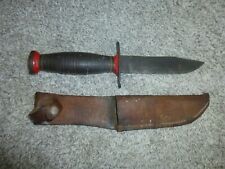 Vintage Schrade Walden Sears Bowie Hunter Fixed Blade Knife & Leather Sheath picture