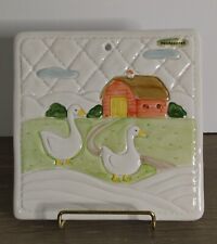 Vintage 1982 OTAGIRI Trivet Country Geese Barn White Goose Wall Cottage Core picture