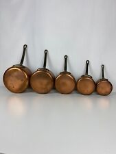 Lot of 5 Faucogney Copper Tinned Copper Pans Wrought Iron Handle picture